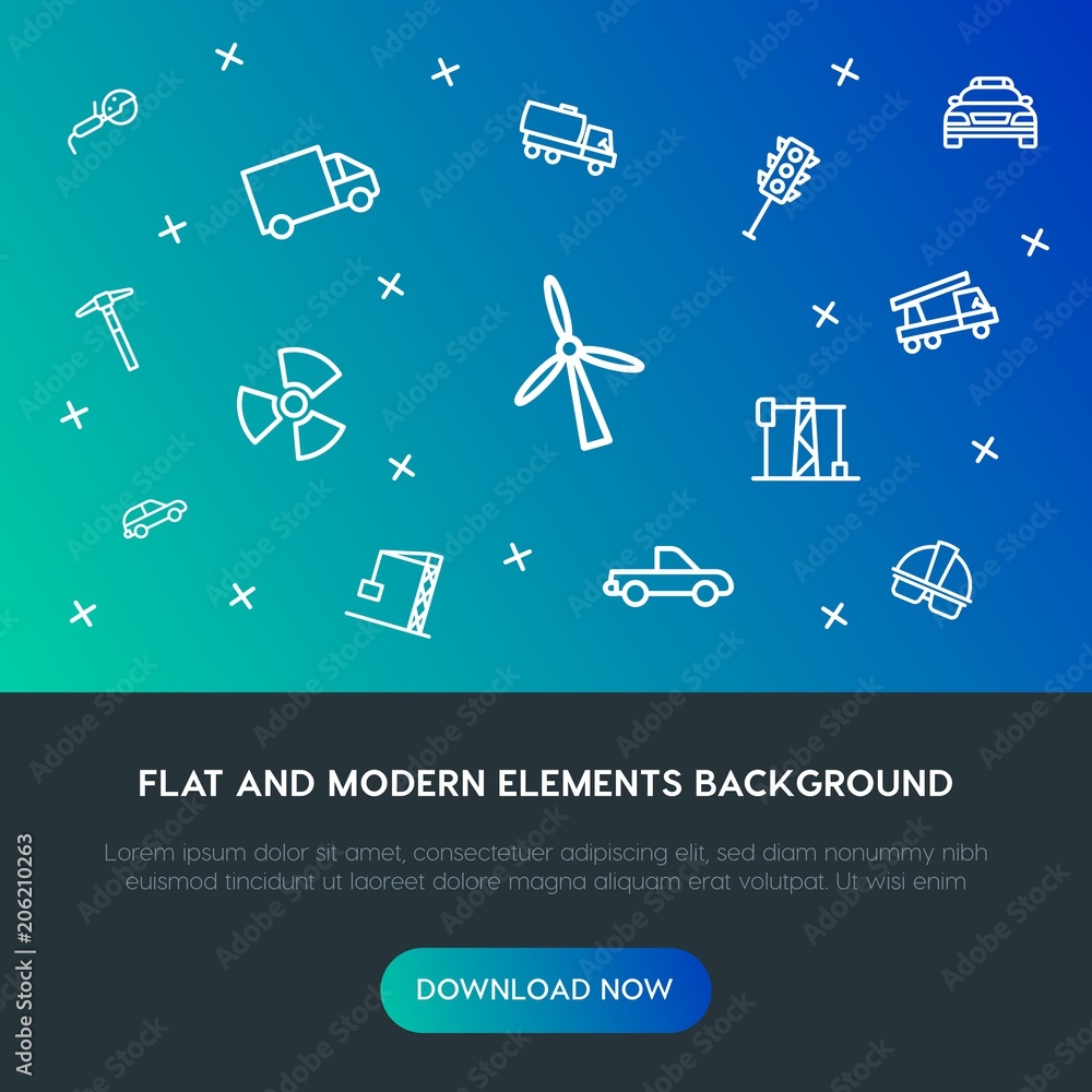 Poster transports, industry outline vector icons and elements background concept on gradient background.mul