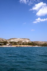 Fototapeta na wymiar Tour en catamaran au large de la plage de Kardamena (Kos-Grèce) 