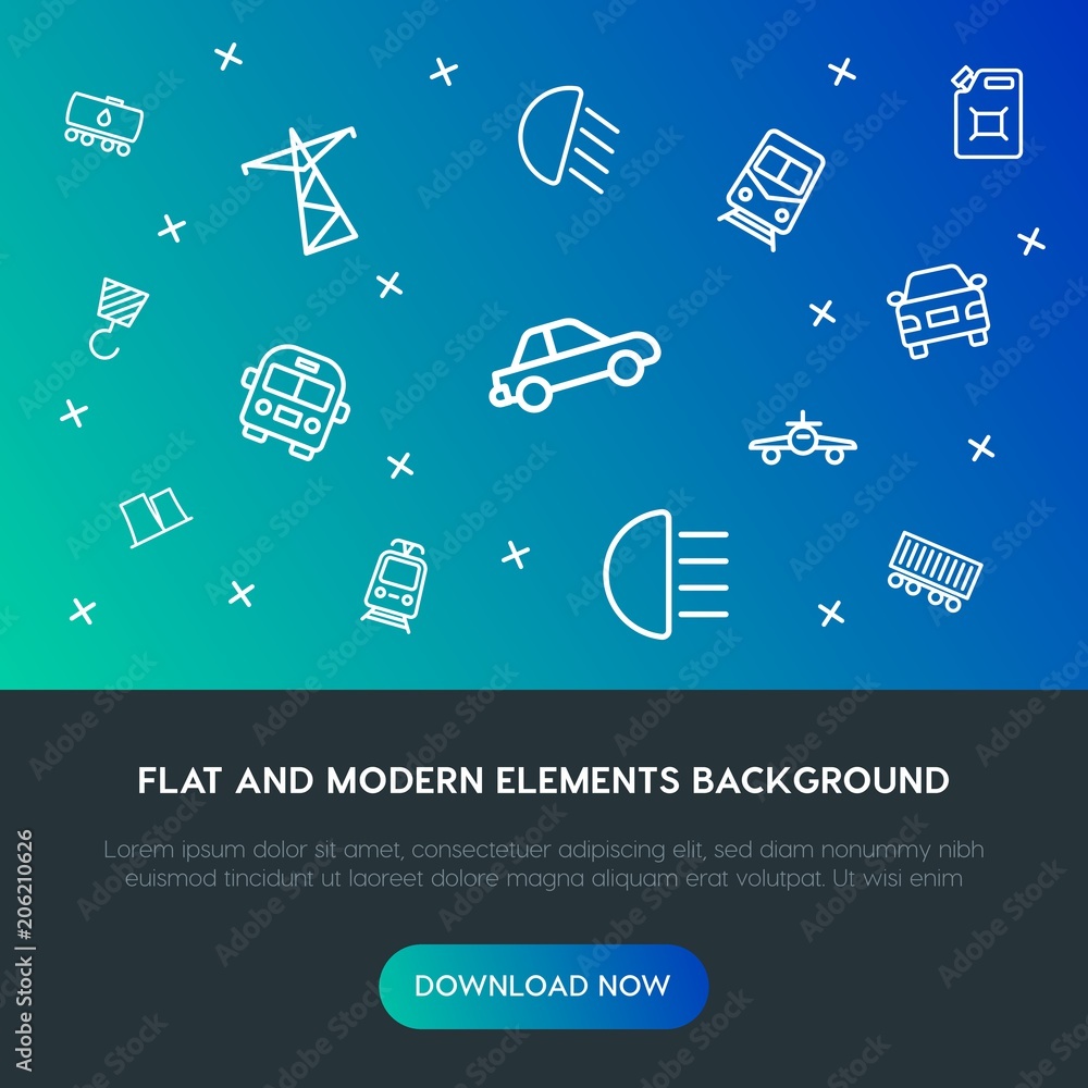 Poster transports, industry outline vector icons and elements background concept on gradient background.mul