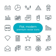 Modern Simple Set of business, charts, mobile, email Vector outline Icons. Contains such Icons as  bar,  pyramid,  data,  target,  decrease and more on white background. Fully Editable. Pixel Perfect