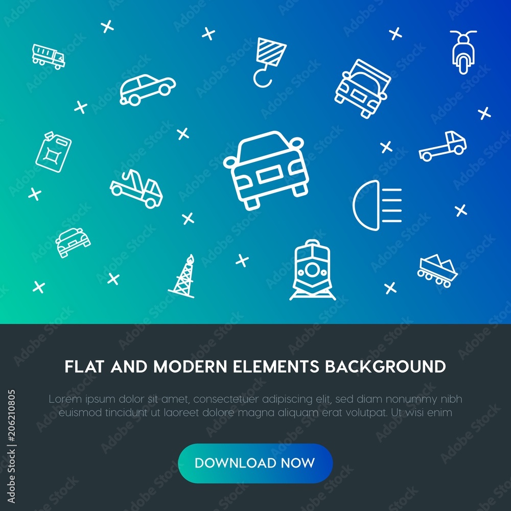 Poster transports, industry outline vector icons and elements background concept on gradient background.mul