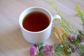 Cup of tea on table