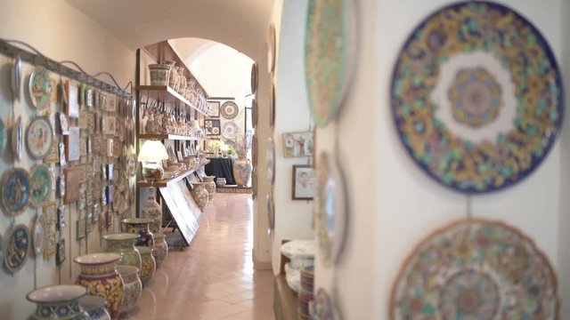 Ceramic pottery display in alternate focus