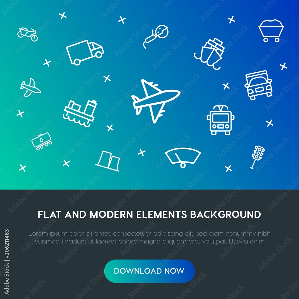 Poster transports, industry outline vector icons and elements background concept on gradient background.mul