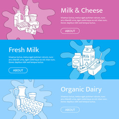 Vector horizontal web banner templates with hand drawn dairy elements