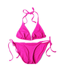 Beautiful swimsuit on white background. Beach object