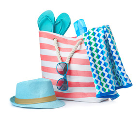 Composition with beach objects on white background