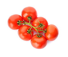 Fresh ripe tomatoes on white background, top view