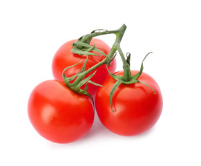 Fresh ripe red tomatoes on white background