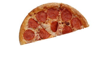 pizza pepperoni isolated three piece. half pizza. top view