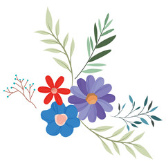 flower and leafs decorative icon vector illustration design