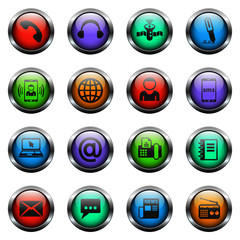 communication vector icons on color glass buttons