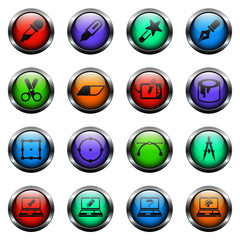 design vector icons on color glass buttons