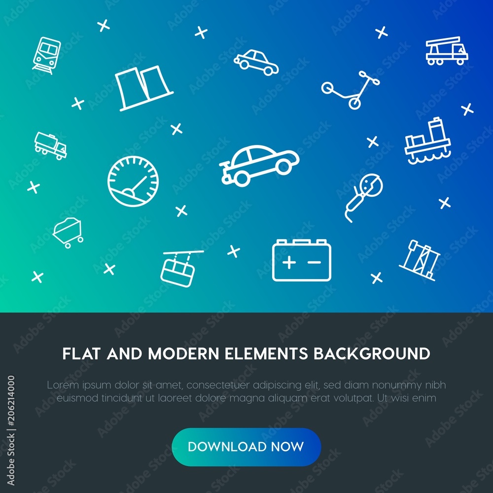 Poster transports, industry outline vector icons and elements background concept on gradient background.mul