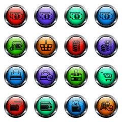 e-commerce vector icons on color glass buttons