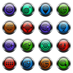 globes vector icons on color glass buttons