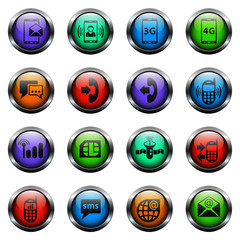 mobile connection vector icons on color glass buttons
