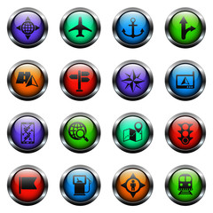 navigation vector icons on color glass buttons