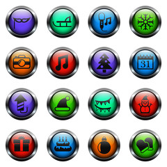 new year vector icons on color glass buttons