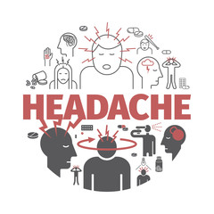 Headache banner. Symptoms. Vector signs for web.