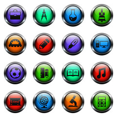 school vector icons on color glass buttons