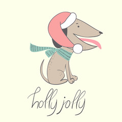 Merry Christmas and Happy New Year card with cute dog
