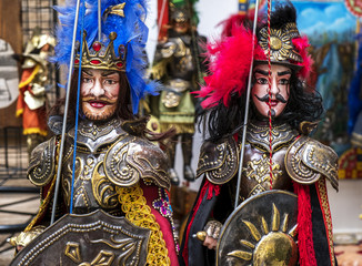 Traditional Sicilian puppets used for The Opera dei Pupi is a theatrical performance of marionettes of romantic poems frank, Italy - obrazy, fototapety, plakaty