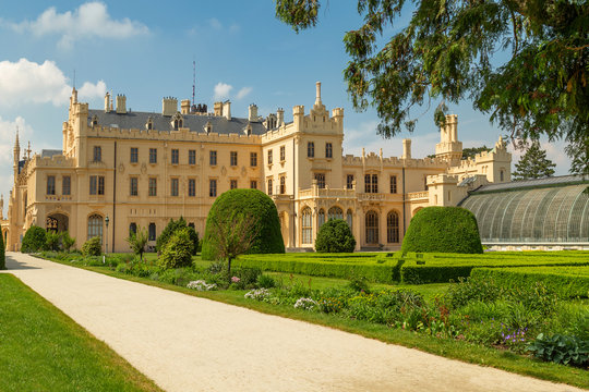 Lednice castle and palace (Zamek Lednice) in a village in South Moravia in the Czech Republic