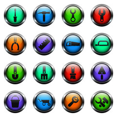 work tools vector icons on color glass buttons