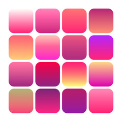 Abstract set of modern bright gradient backgrounds and texture, mobile app vector icon templates set for smartphone screen. Minimal style flat button, vivid modern geometric shape, element for logo.