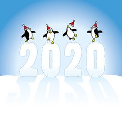 Partying Santa Penguins Celebrating on top of Frozen Year 2020