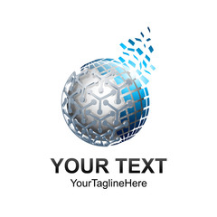 Creative abstract 3d pixel sphere vector logo design template element. Colored silver blue concept icon