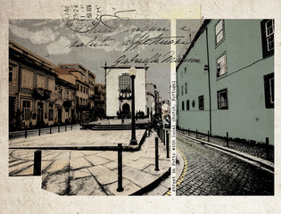 stylish retro postcard of Porto, collage from my own photos and textured backgrounds