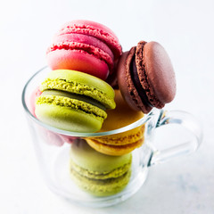 colorful, bright, traditional French macaroon cookies sweetness