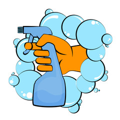 Cleaning spray in hand
