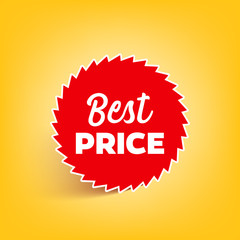 Red colored Best price banner on yellow background with shadow. Vector illustration.