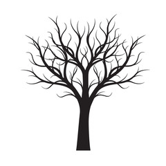 Shape of black naked Tree. Vector Illustration.