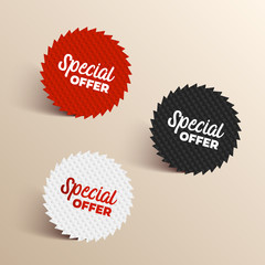 Special offer color banners. Black, red and white colored special offer icons. Vector illustration.