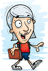 Cartoon Senior Citizen Student Walking