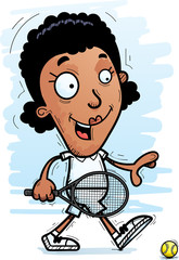 Cartoon Black Tennis Player Walking