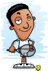 Confident Cartoon Black Tennis Player
