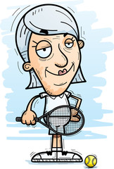 Confident Cartoon Senior Tennis Player