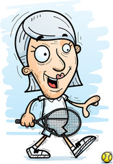 Cartoon Senior Tennis Player Walking