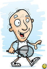 Cartoon Senior Tennis Player Walking