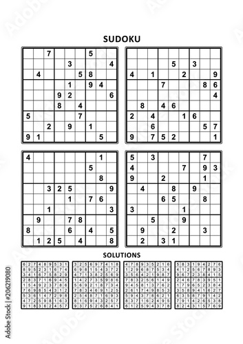 four sudoku puzzles of comfortable easy yet not very easy level on