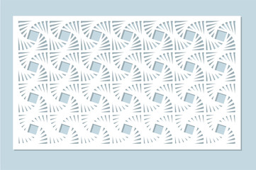 Decorative card for cutting laser or plotter. Geometric line square pattern. Laser cut. Ratio 2:3. Vector illustration.