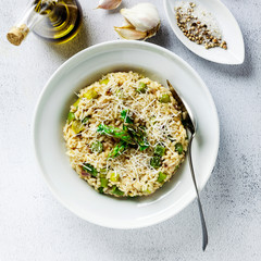 Italian risotto with spring fresh asparagus and parmesan cheese