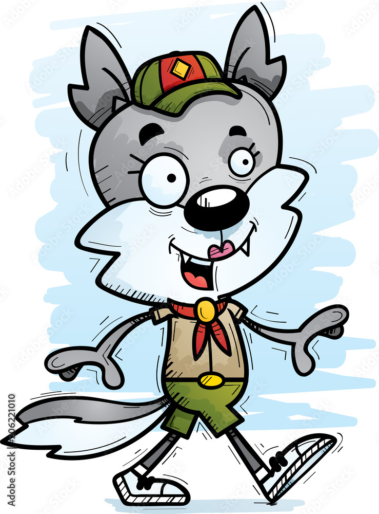 Sticker Cartoon Female Wolf Scout Walking