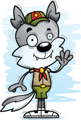 Cartoon Male Wolf Scout Waving