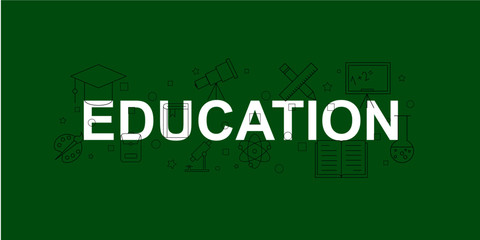 Education vector banner. Word with line icon. Vector background